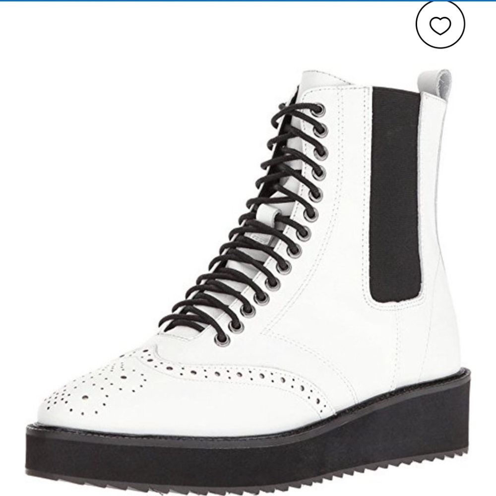 Shellys London Lily White Leather Chelsea Platform Combat Bootie Boot si…
